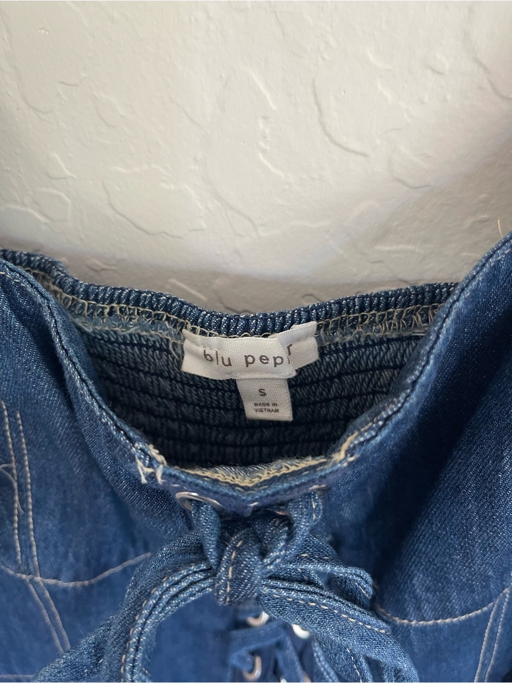 Blu Pepper Denim Lace-Up Bodice Midi Dress - Women size Small - Picture 5 of 6
